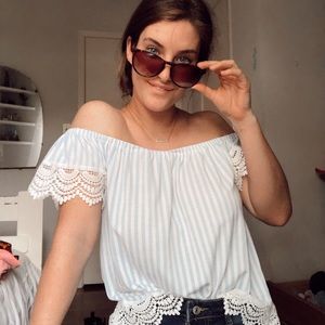 Off the shoulder striped shirt